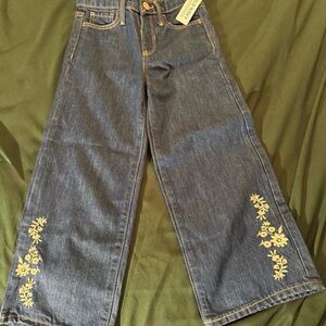Old Navy Blue Jeans with Cream Colored Floral Embroidery